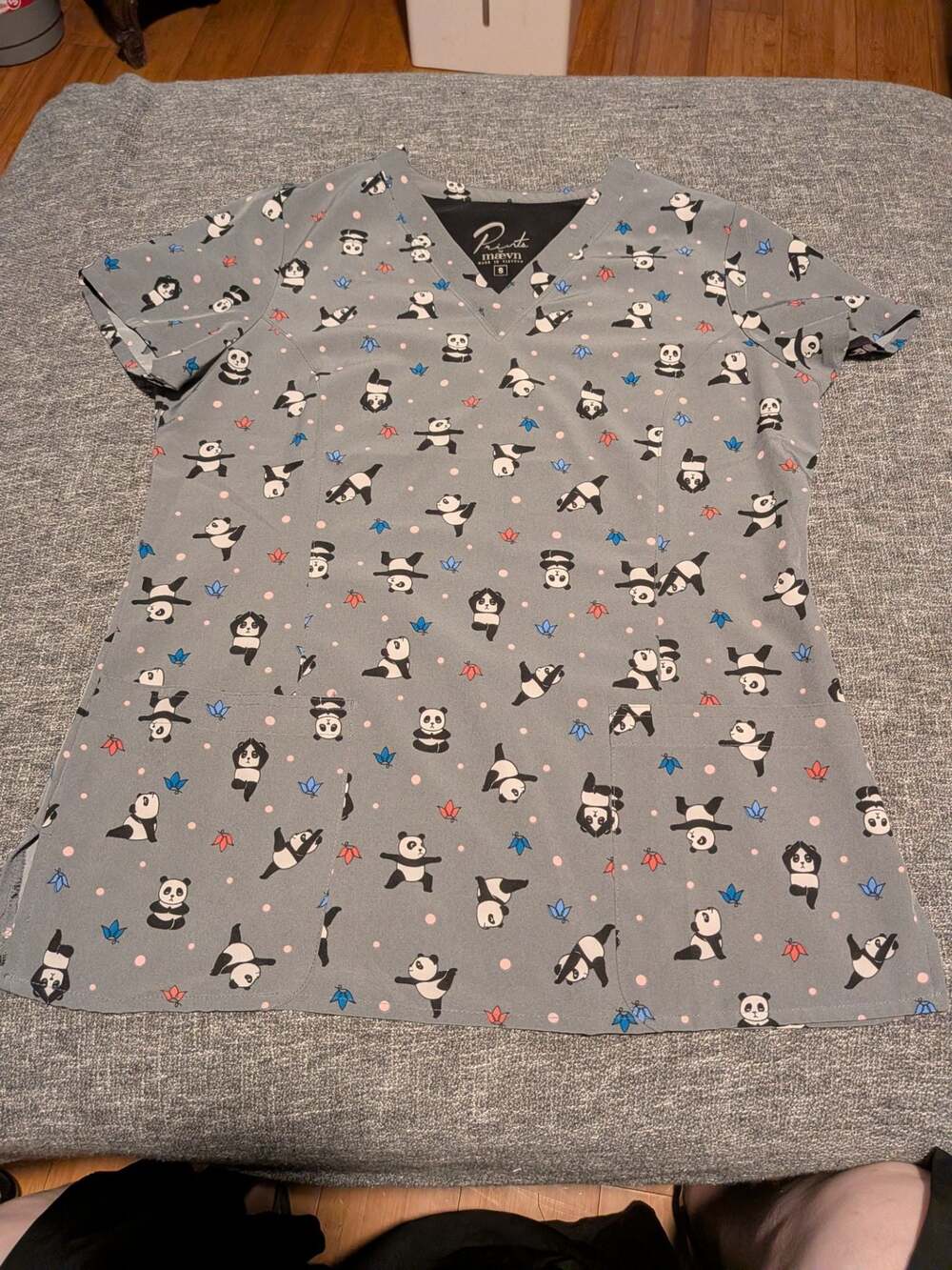 Maevn Prints Yoga Panda V-Neck Scrub Top